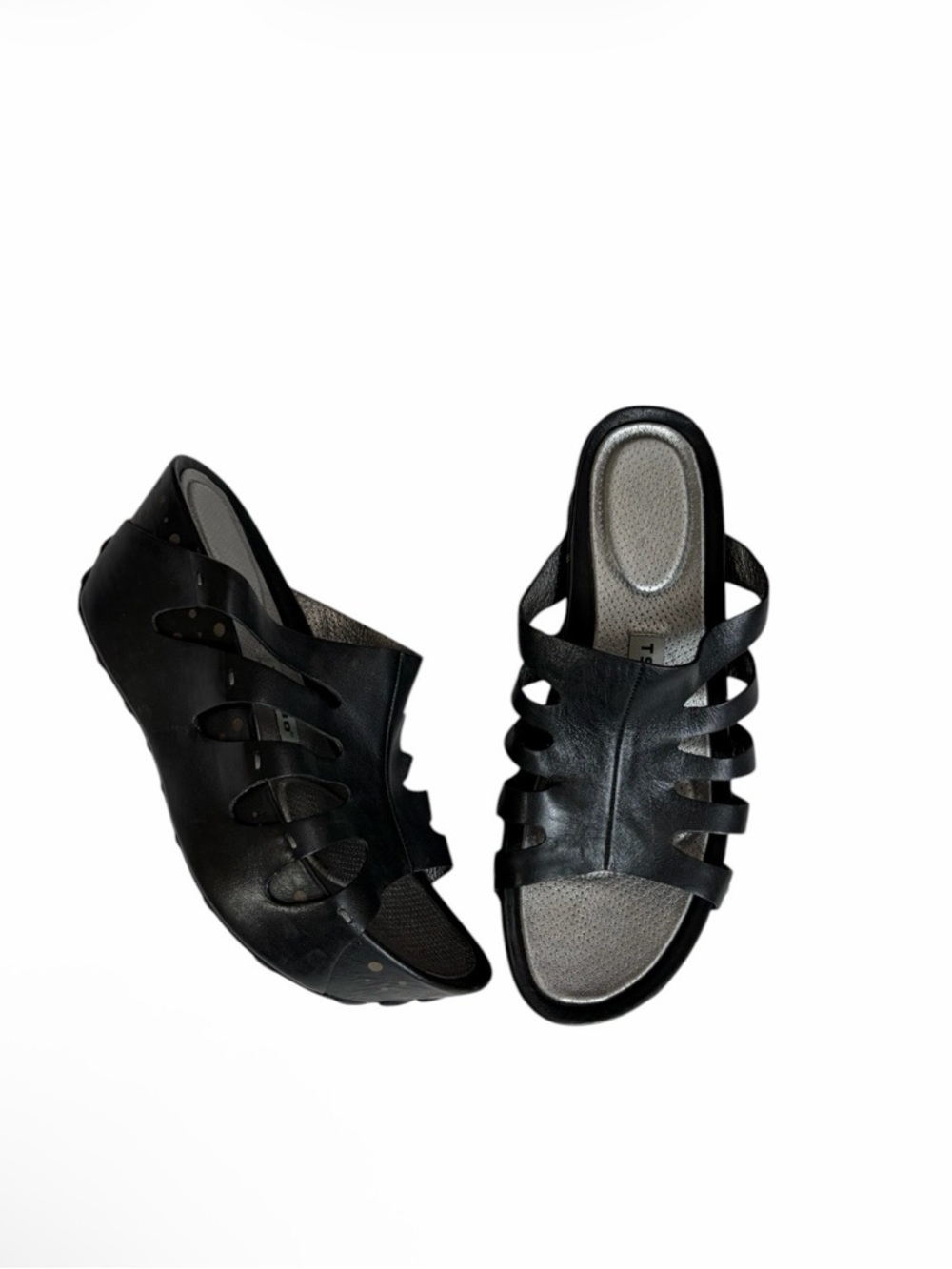 TSUBO black leather cutout platform mules goth industrial size 8 /39